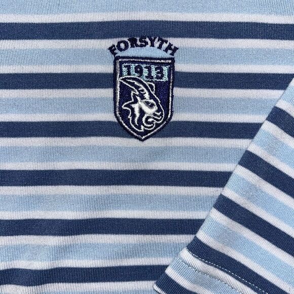 Peter Millar Seaside Wash Blue White Stripe Forsyth 1913 Golf Club Polo Shirt XL - Picture 2 of 7